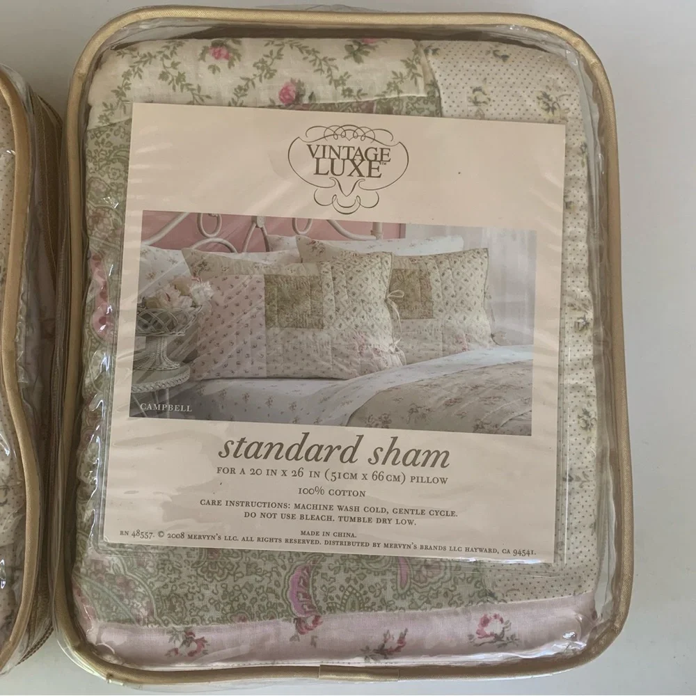 2 Packs Vintage Luxe Standard Sham Floral 2 Sham Each Pack 4 Total 100% cotton